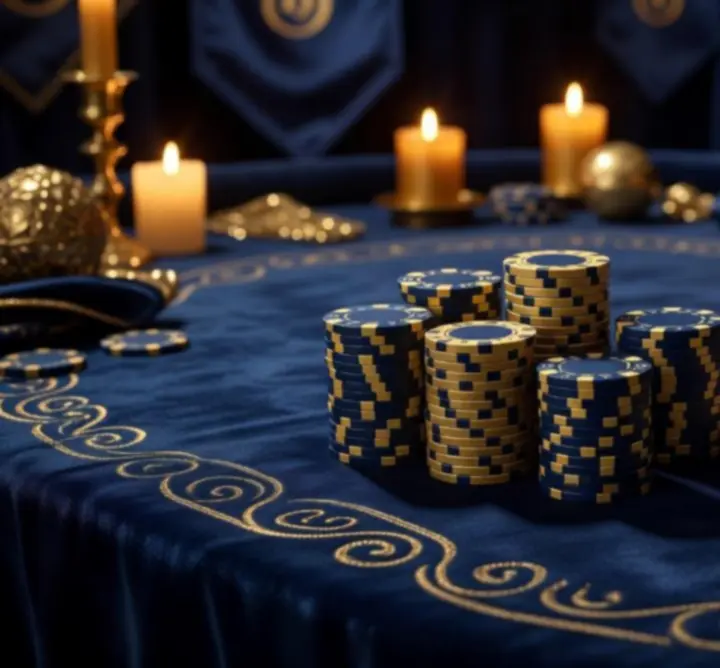 Dekoracyjna aranżacja stołu pokerowego z klimatycznym oświetleniem